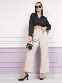 Athena Black Cotton Shirt Style Crop Top