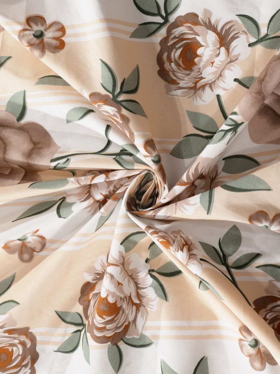 KLOTTHE Brown & White Floral Printed 300TC Single Bedsheet & 1Pillow Cover
