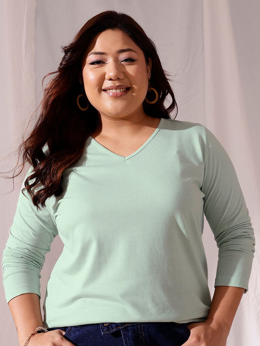 CURVY STREET Plus Size V-Neck Cotton T-shirt