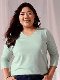 CURVY STREET Plus Size V-Neck Cotton T-shirt