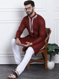 SOJANYA Mandarin Collar Thread Work Pure Cotton Straight Kurta