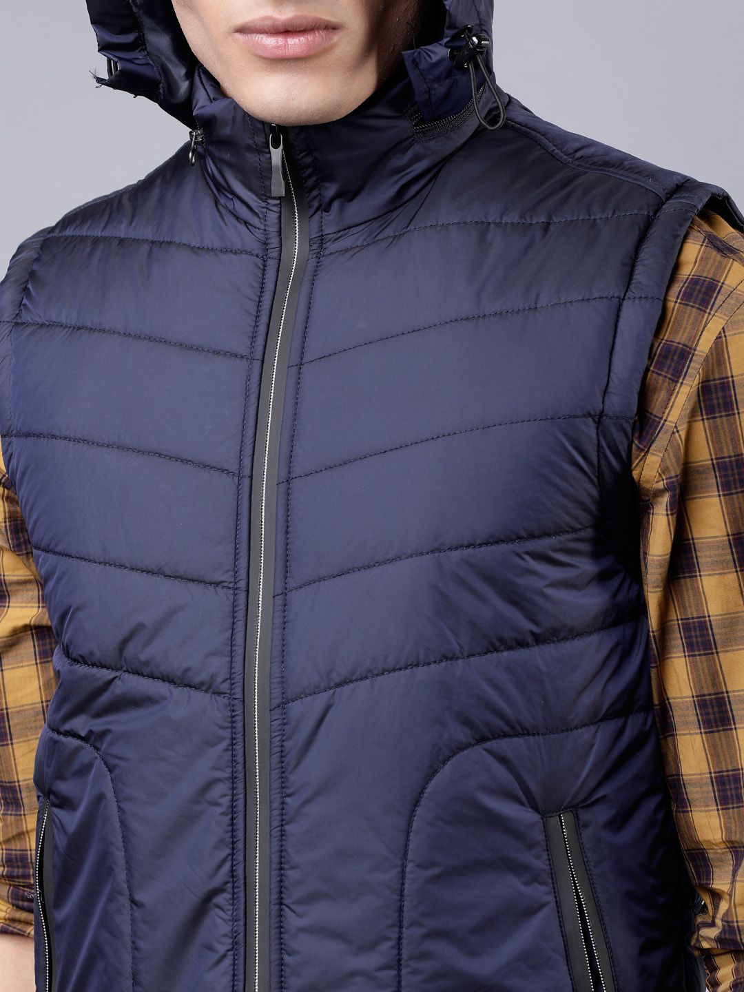 HIGHLANDER Men Navy Blue Solid Hooded Padded Jacket