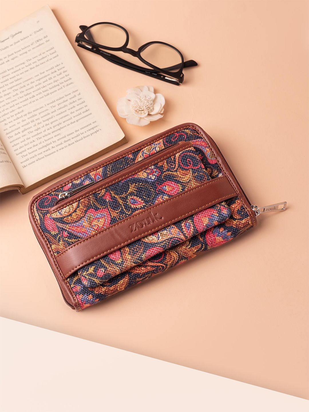 ZOUK Women Paisley Printed Classic Fabric Zip Around Wallet