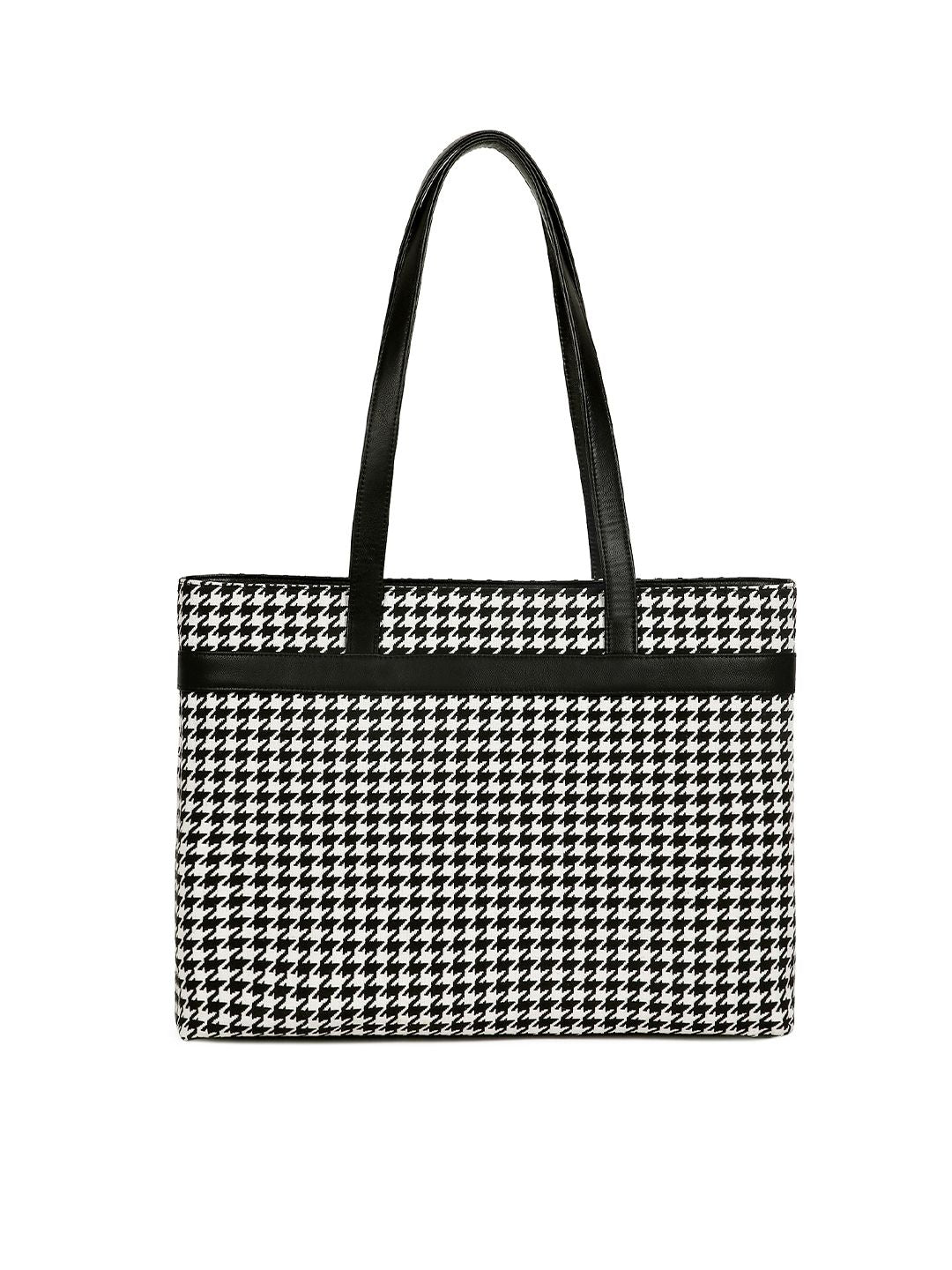 Berrylush Black & White Printed Structured Laptop Handheld Bag