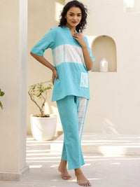 SANSKRUTIHOMES Blue Tie and Dyed Pure Cotton Night suit