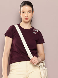 DILLINGER Women Regular Fit Short Sleeve Embroidery Tshirt