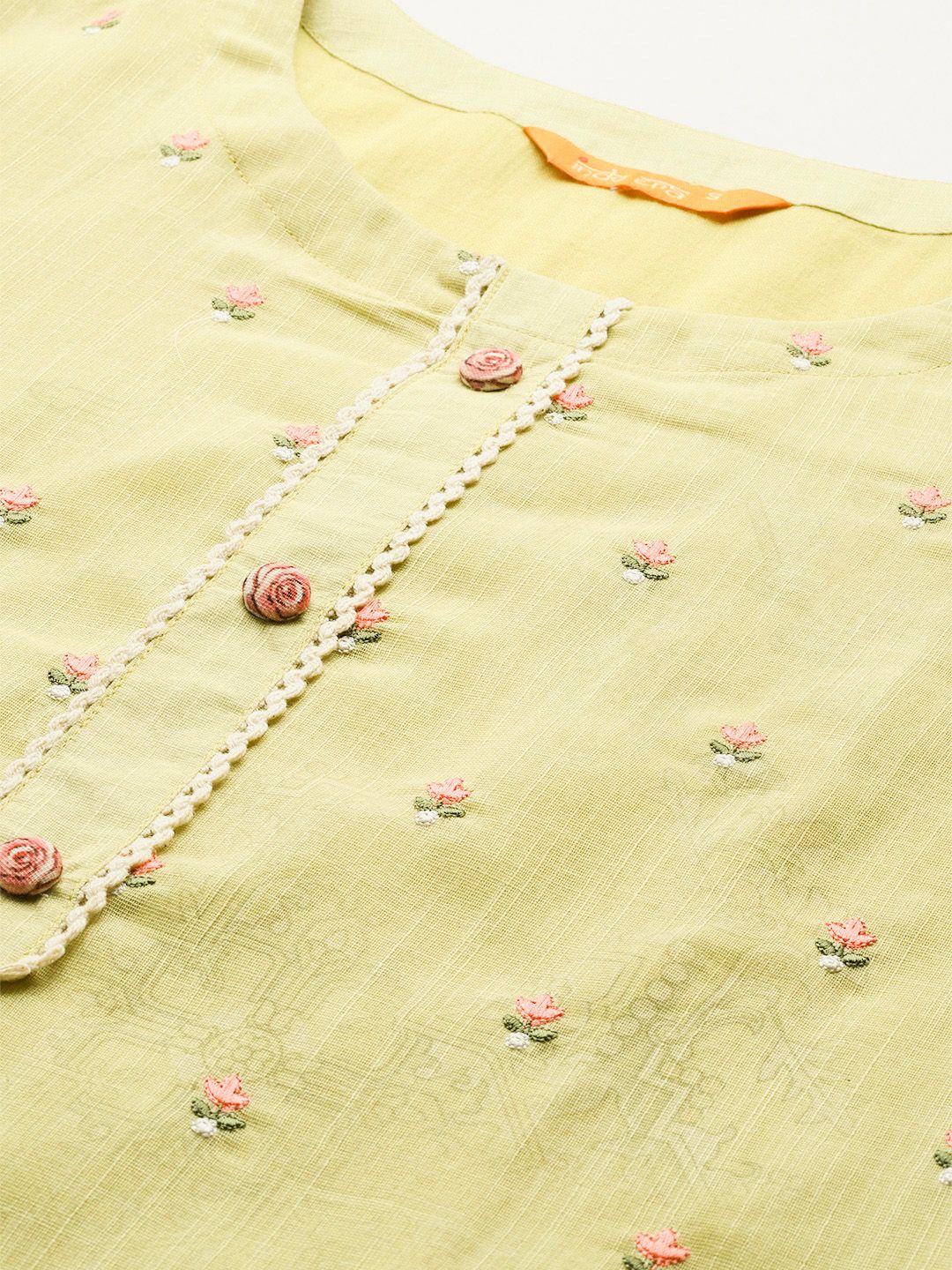 Indo Era Floral Embroidered Thread Work Linen Kurta with Trousers & With Dupatta