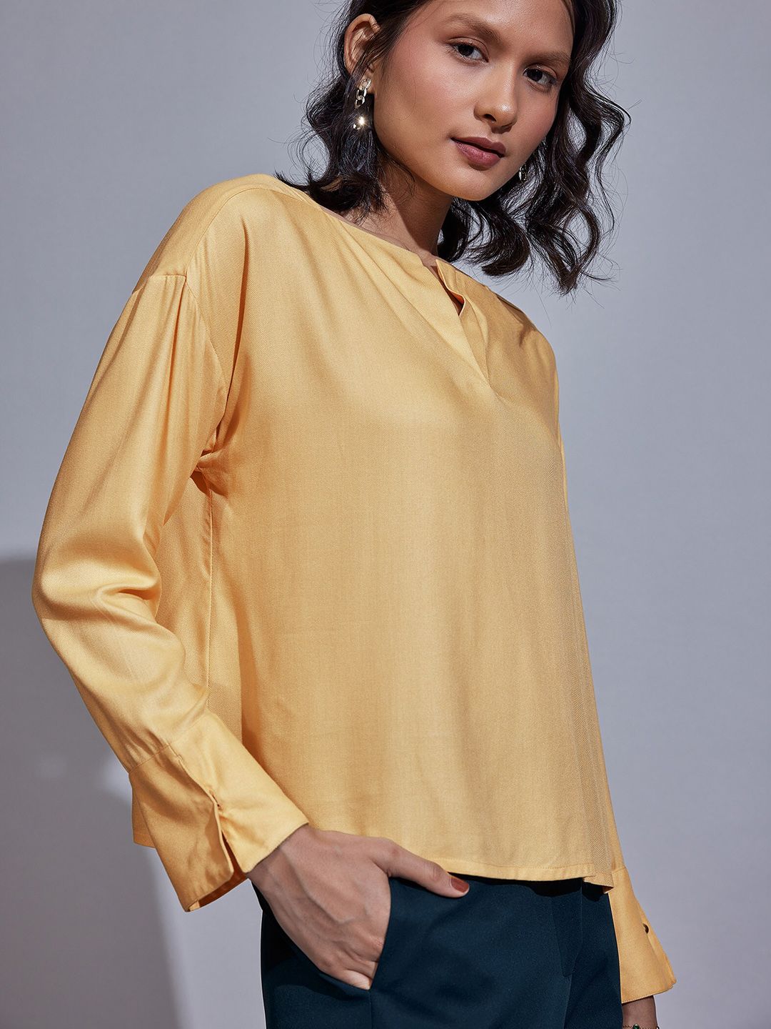 The Label Life Notched Neck Long Sleeves Top