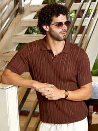 Campus Sutra Men Self Design Polo Collar T-shirt