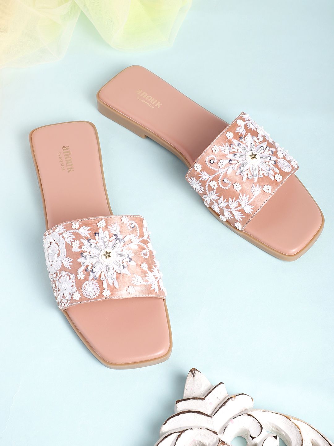 Anouk Women Floral Embroidered Open Toe Flats