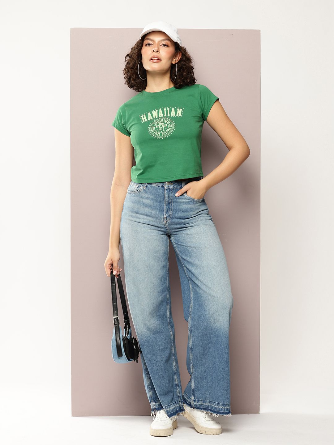 DILLINGER Women Regular Cropped Fit Printed Crew Neck Tshirt