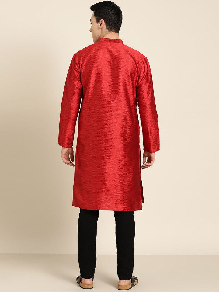 SOJANYA Men Red Woven Design Straight Kurta