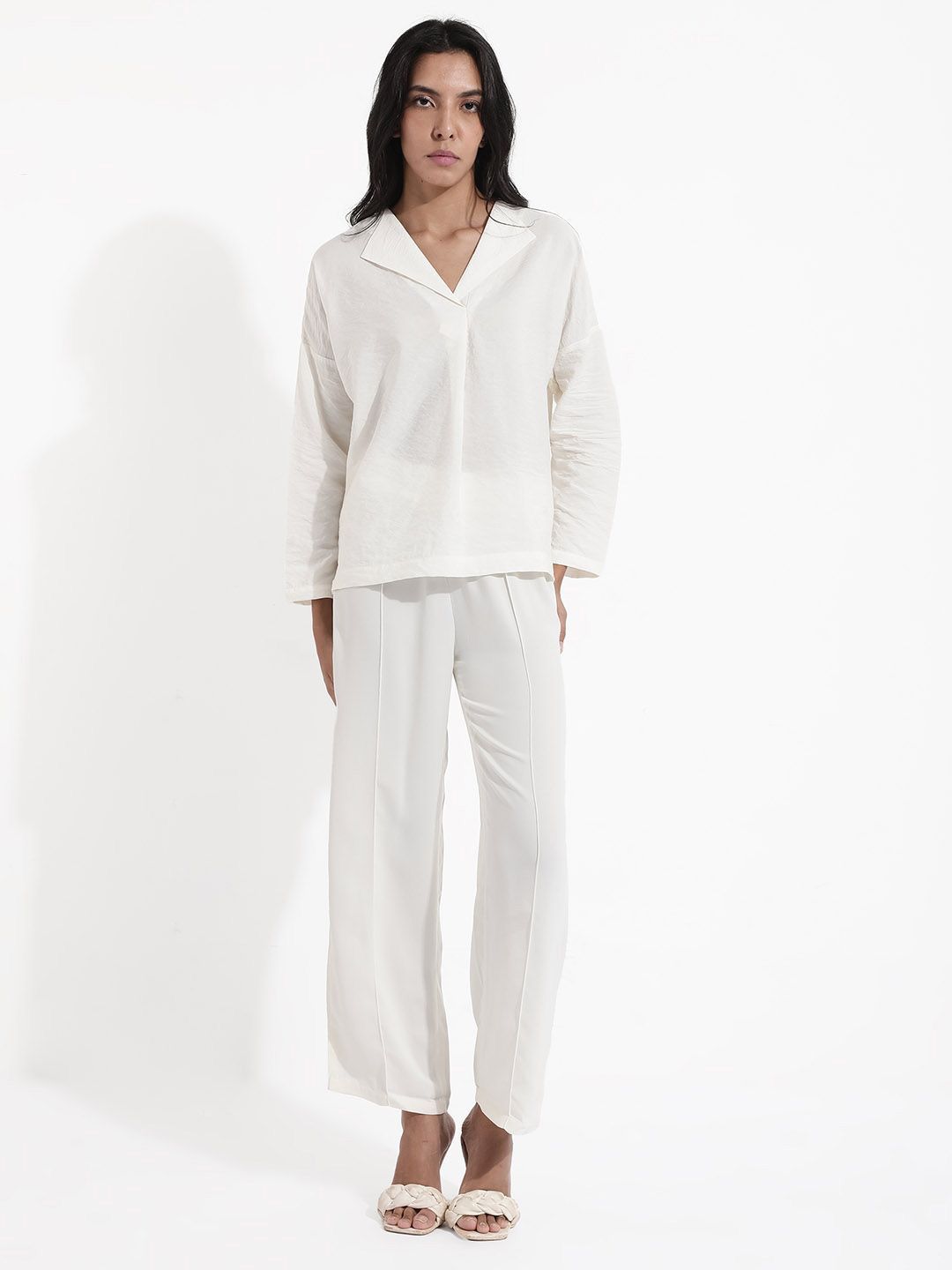 Rareism Shirt Collar Lengan Panjang Kapas Separa