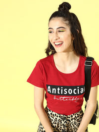 DressBerry Women Red Typography Talking Tee