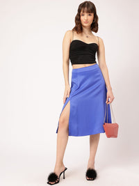 DressBerry Women Slit Edge Crinkle Flair A-line Skirt