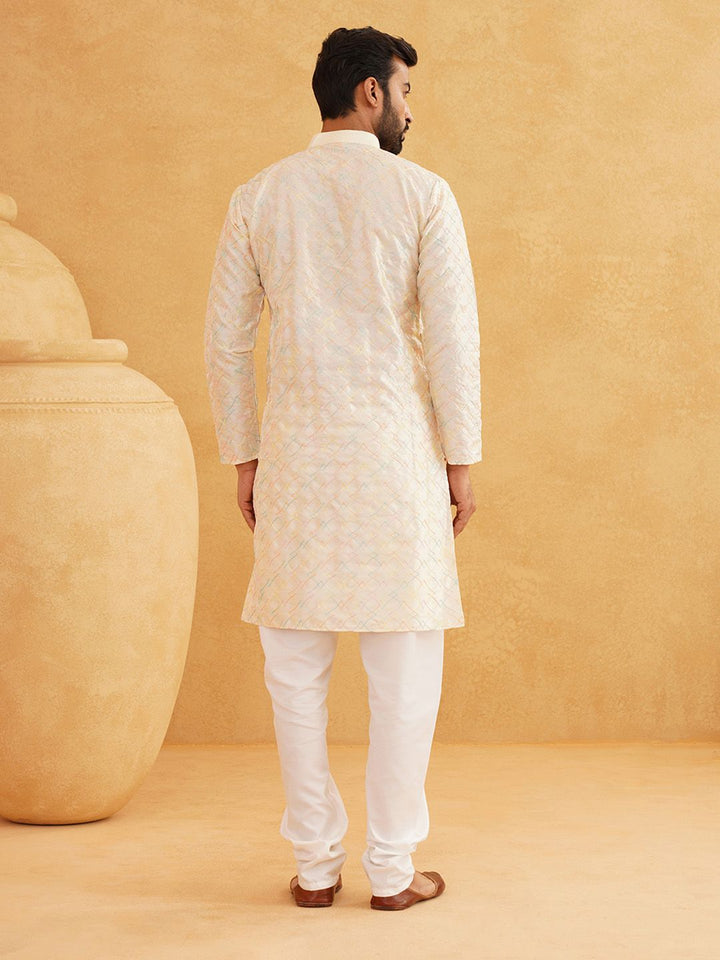SOJANYA Kurta Kolar Mandarin Sulam Geometri Lelaki