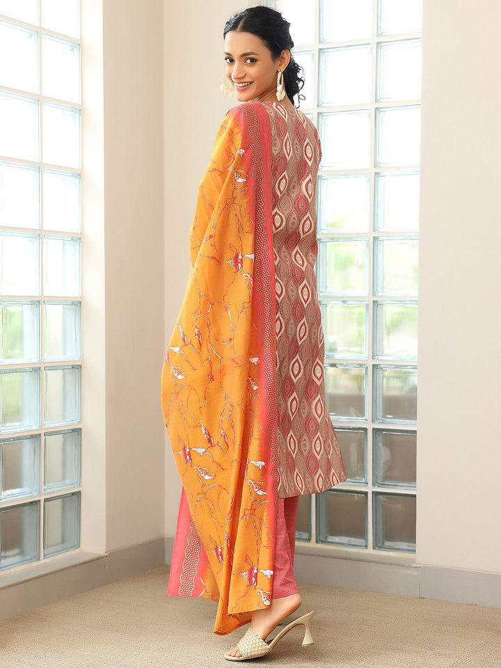 Libas Ethnic Motifs Printed Regular Notch Neck Kurta with Trousers & Dupatta