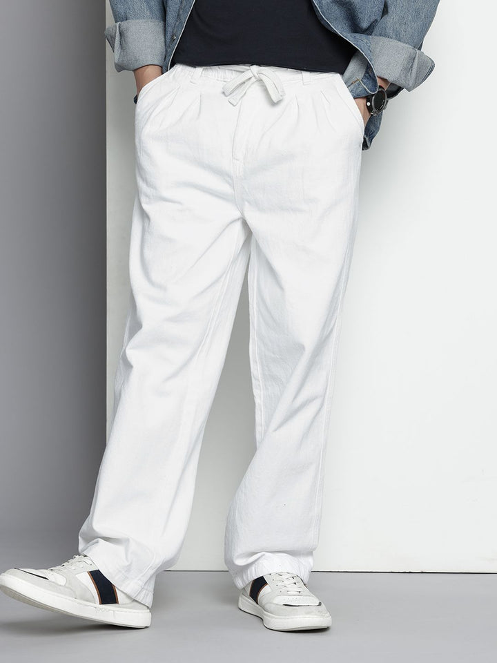 The Indian Garage Co Men Pleated Relaxed Fit Pure Cotton Jeans