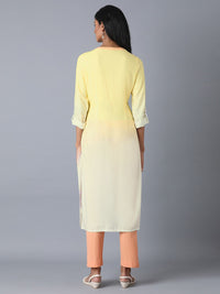 W Women Yellow & White Yoke Design Straight Kurta