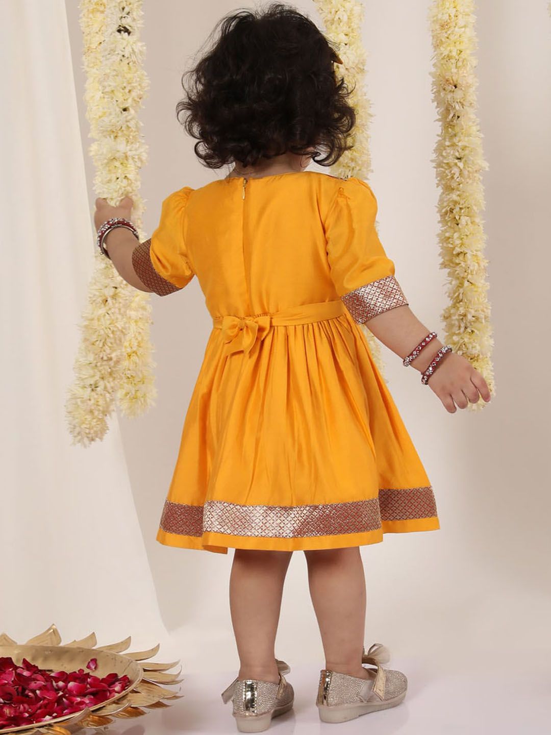 VASTRAMAY Infant Girls Self Design Bow Fit & Flare Ethnic Dress