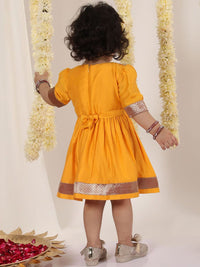 VASTRAMAY Infant Girls Self Design Bow Fit & Flare Ethnic Dress
