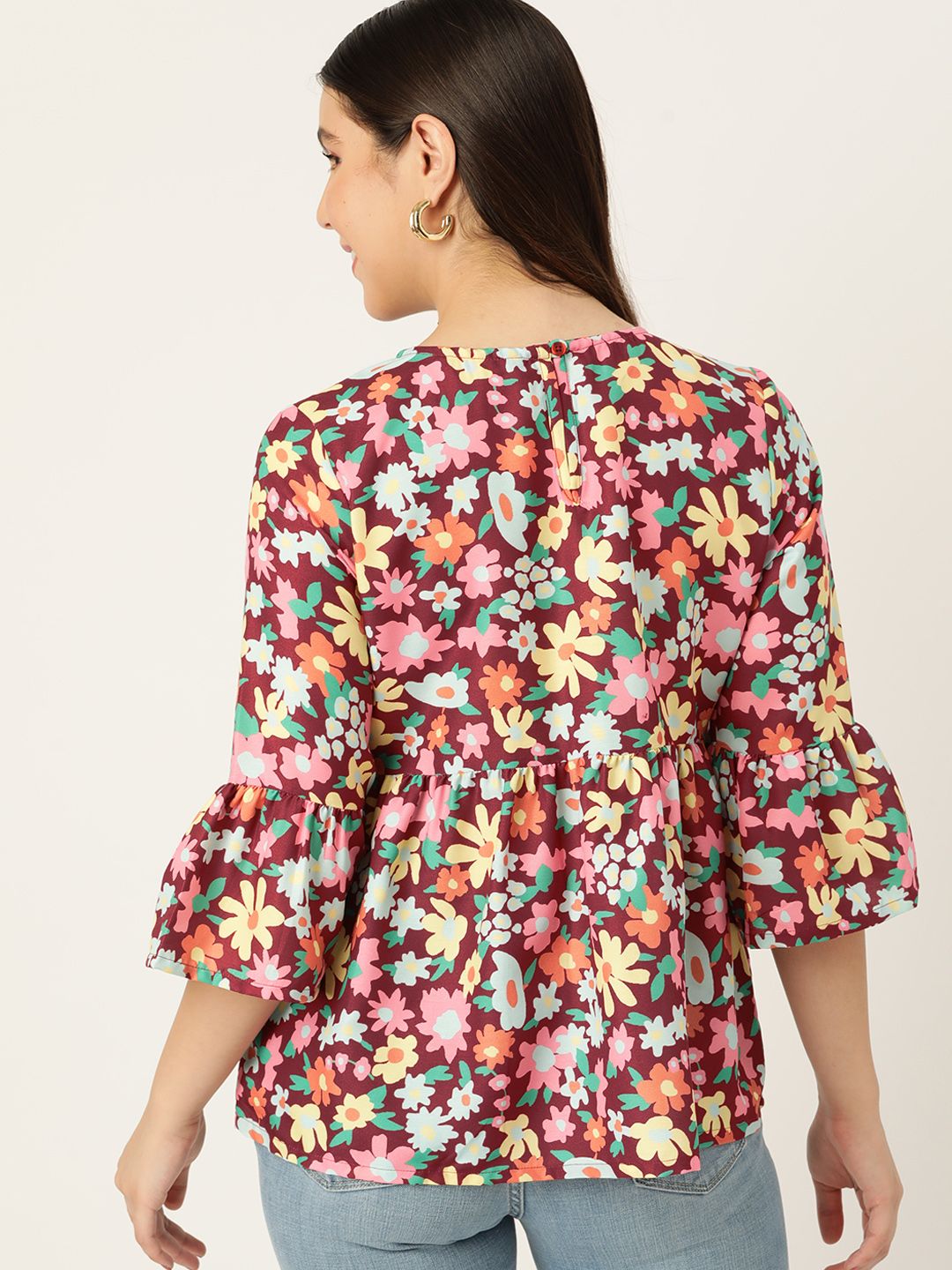 DressBerry Floral Print Bell Sleeves Top