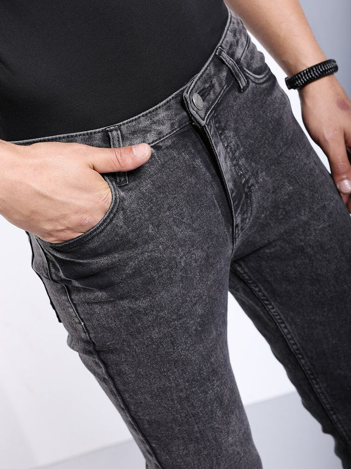 The Indian Garage Co Men Black Mid-Rise Bootcut Clean Look Heavy Fade Stretchable Jeans