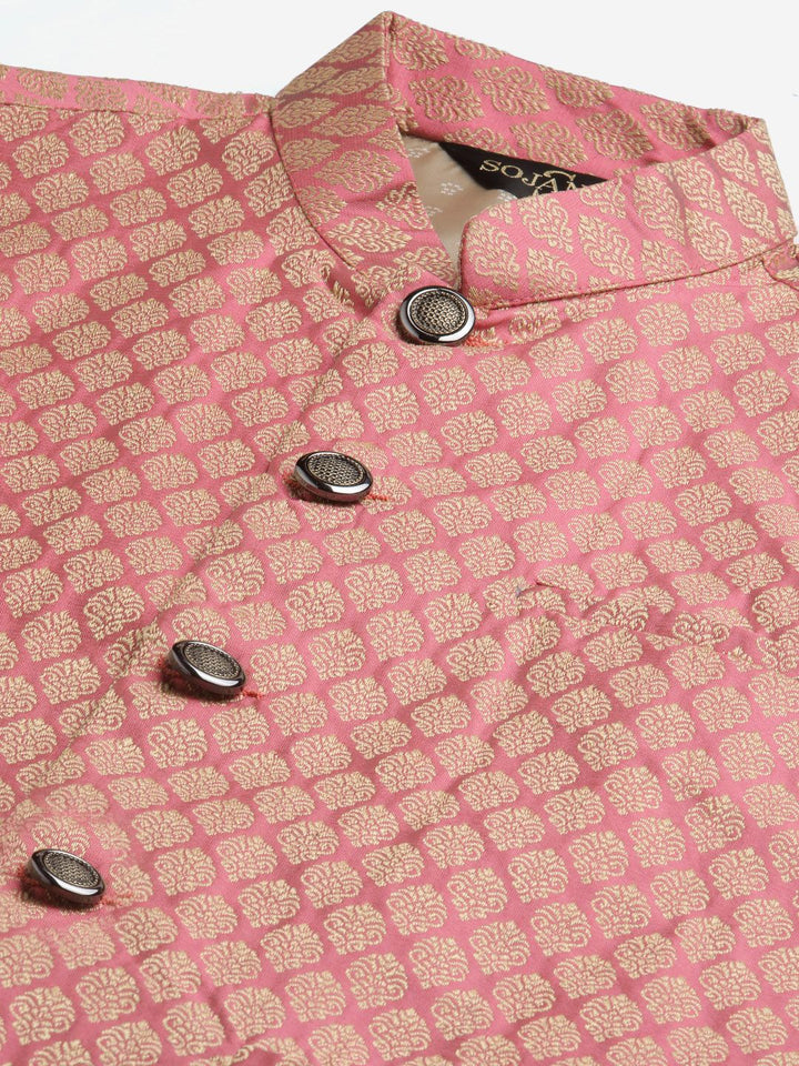 SOJANYA Men Blue Ethnic Motifs Kurta with Churidar & Nehru Jacket