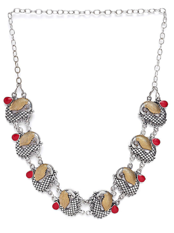 PANASH Silver Plated Stones Oxidised Necklace