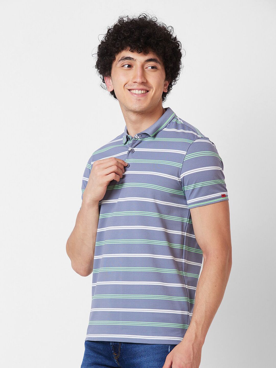 SPYKAR Striped Polo Collar Cotton Slim Fit T-shirt