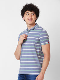 SPYKAR Striped Polo Collar Cotton Slim Fit T-shirt