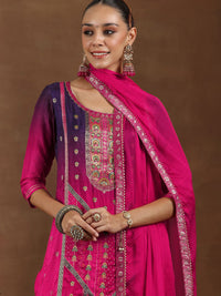 Libas Floral Woven Design Round Neck Kurta with Trousers & Dupatta