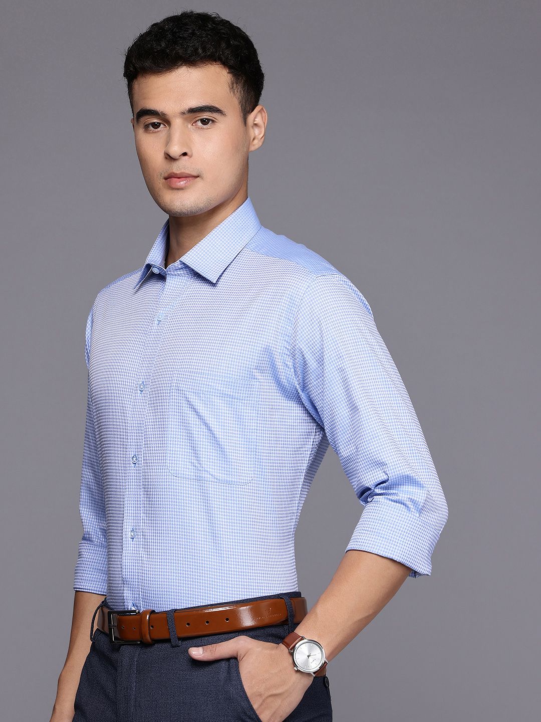 Raymond Pure Cotton Self-Design Geometric Slim Fit Formal Shirt