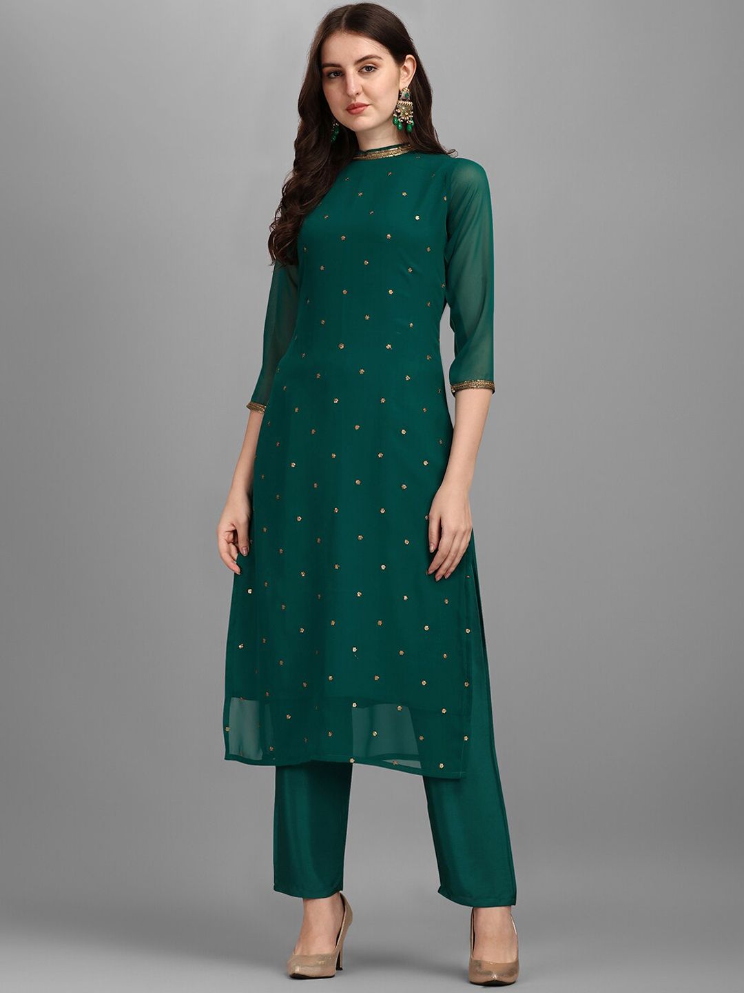 KALINI Floral Embroidered Sequinned Kurta With Trouser