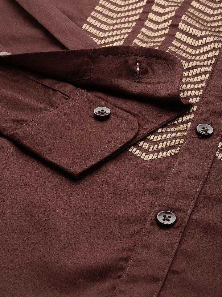 House of Pataudi Geometric Embroidered Pure Cotton Party Shirt