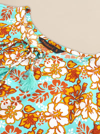 DressBerry Floral Print Bell Sleeve A-Line Top