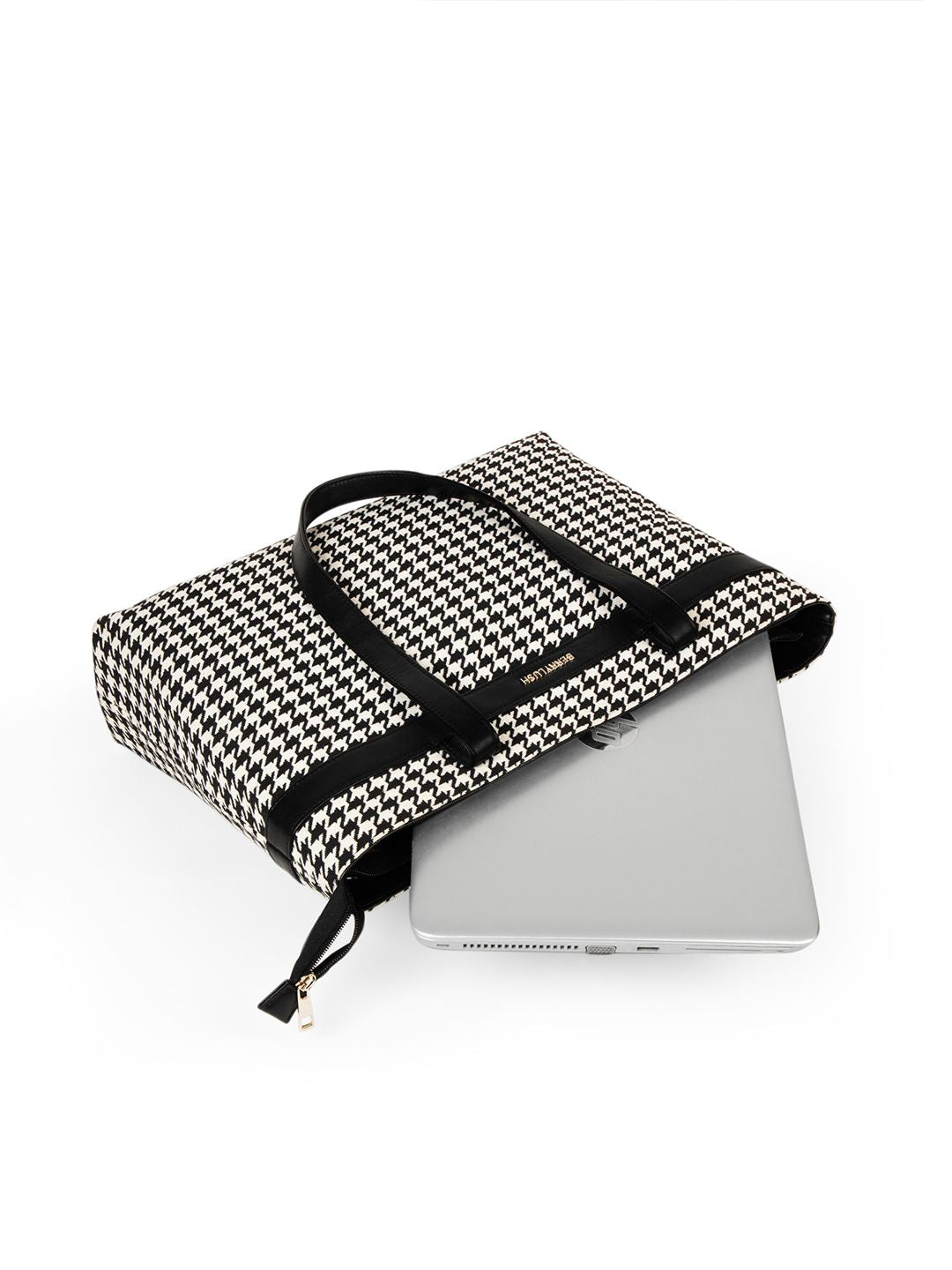 Berrylush Black & White Printed Structured Laptop Handheld Bag