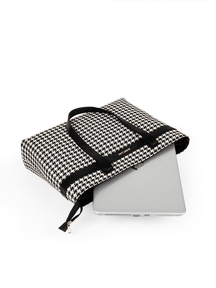 Berrylush Black & White Printed Structured Laptop Handheld Bag