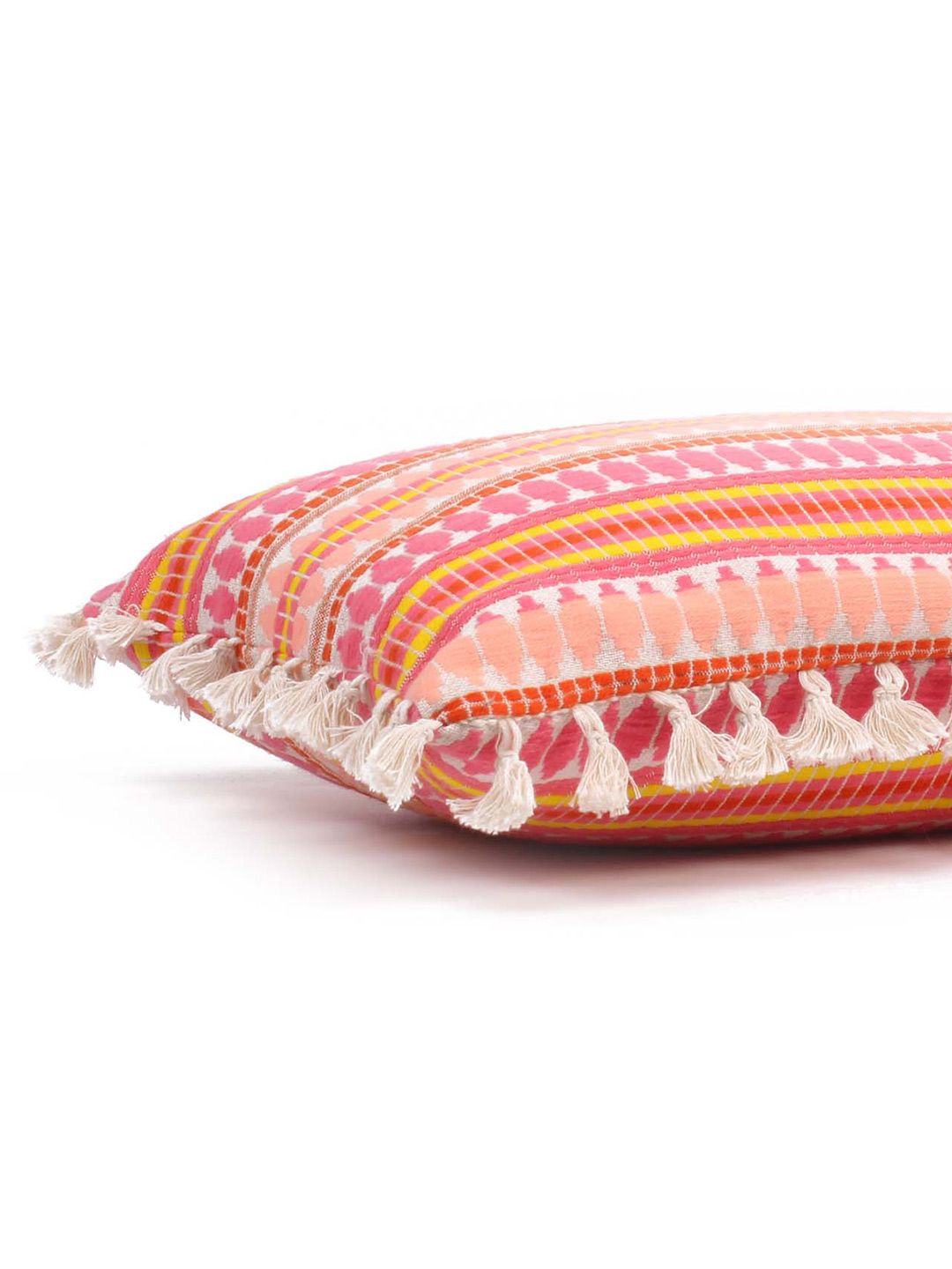 STITCHNEST Fuchsia Pink & White 2 Pcs Embroidered Velvet Square Cushion Covers