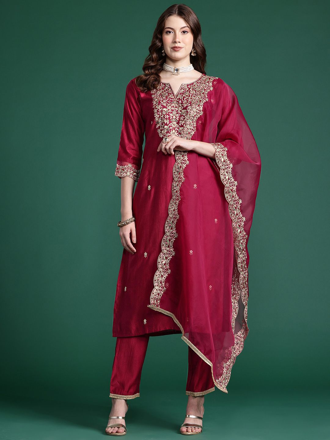 Indo Era Women Embroidered Straight Kurta Set