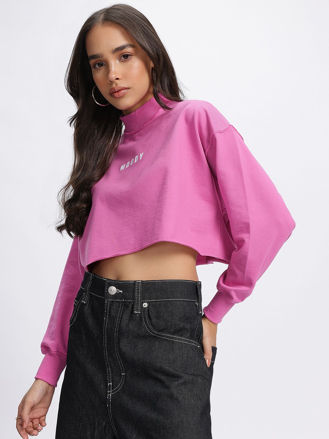 DressBerry Turtle Neck Drop-Shoulder Crop Sweatshirt