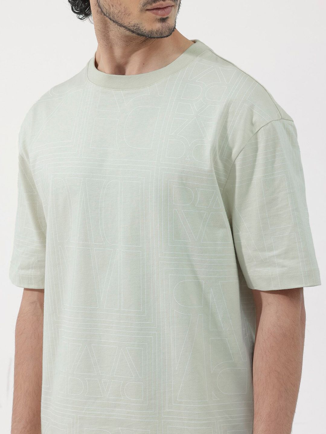 RARE RABBIT Men Hagrid Oversized Round Neck Cotton T-Shirt