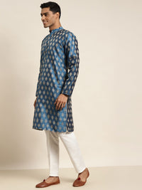 SOJANYA Men Blue & Gold-Toned Ethnic Motifs Jacquard Kurta