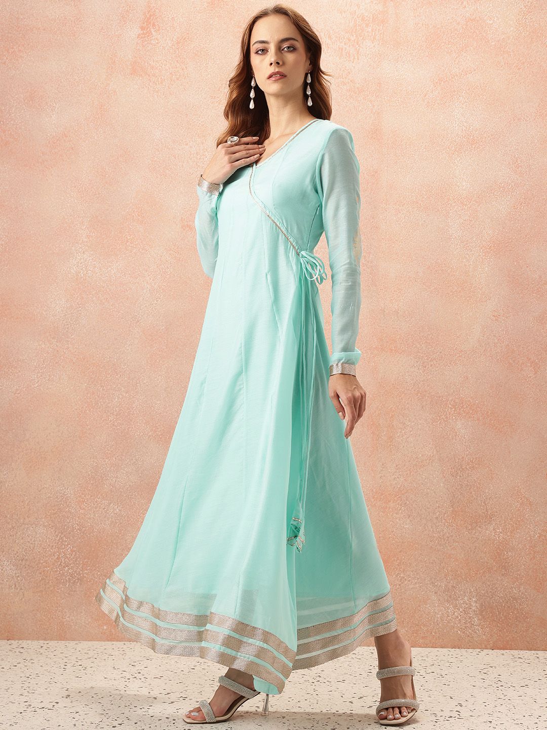 all about you Lace Taping Ethnic Maxi Dress With Dupatta