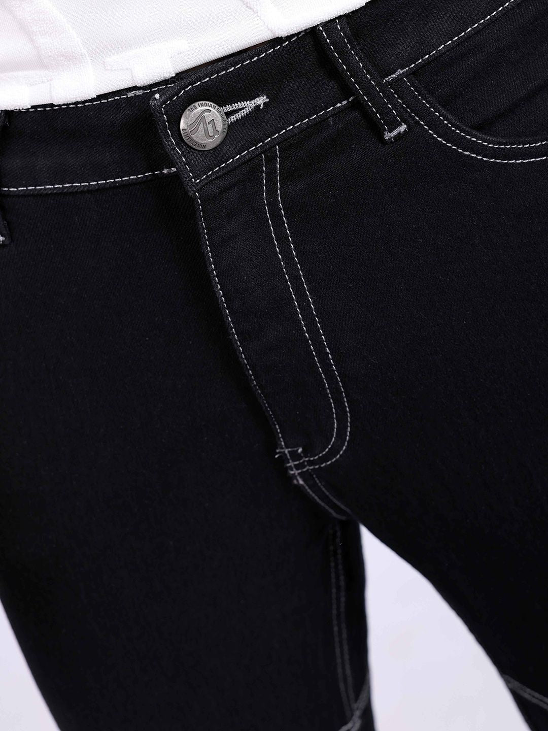 The Indian Garage Co Men Bootcut Contrast Stitch Mid Rise Cotton Jeans