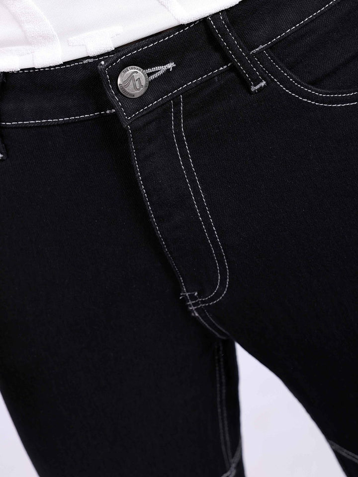 The Indian Garage Co Men Bootcut Contrast Stitch Mid Rise Cotton Jeans