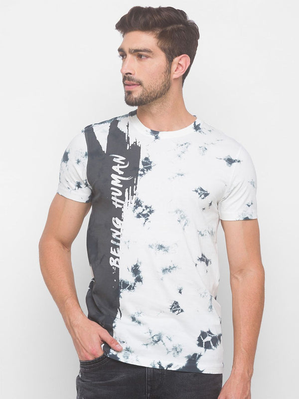 Being Human Men Grey & White Printed T-shirt