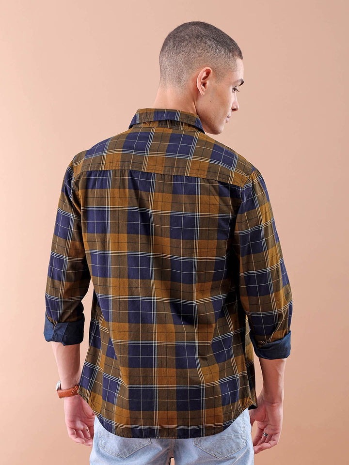 The Indian Garage Co Men Mustard Comfort Checked Cotton Reversible Casual Shirt
