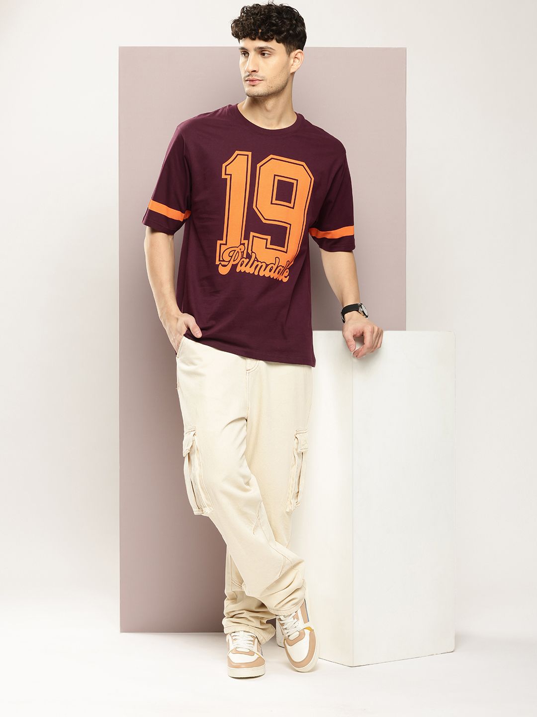 DILLINGER Men Typography Printed Drop-Shoulder Sleeves Oversized Pure Cotton T-shirt