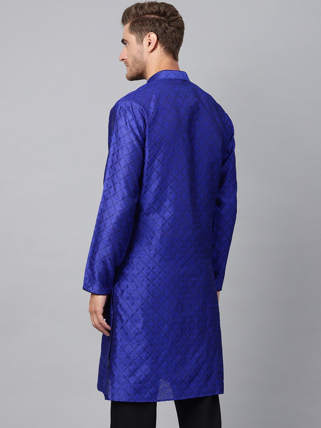 SOJANYA Kurta Lurus Bercetak Biru Lelaki